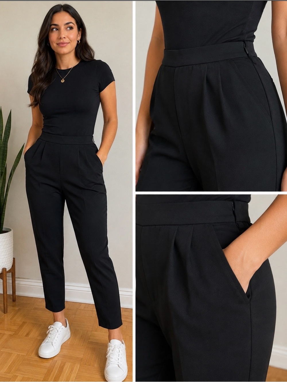 SHEIN Black High-Waisted Pleated Tapered Pants Women’s Size Large